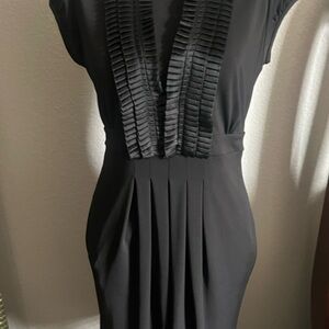 BCBGMaxAzria Black Pleated Sheath Midi Dress